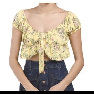 Almost Famous Yellow Floral Tie-Front Crop Tee